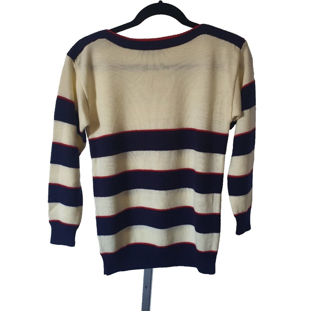 Vintage The Gemini Collection Acrylic Pullover Sweater Sz M‎ Stripped Blue Red